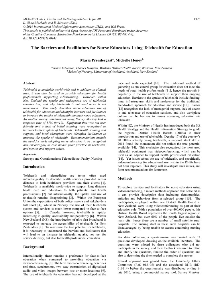 The Barriers and Facilitators For Nurse Educators Using Telehealth For ...
