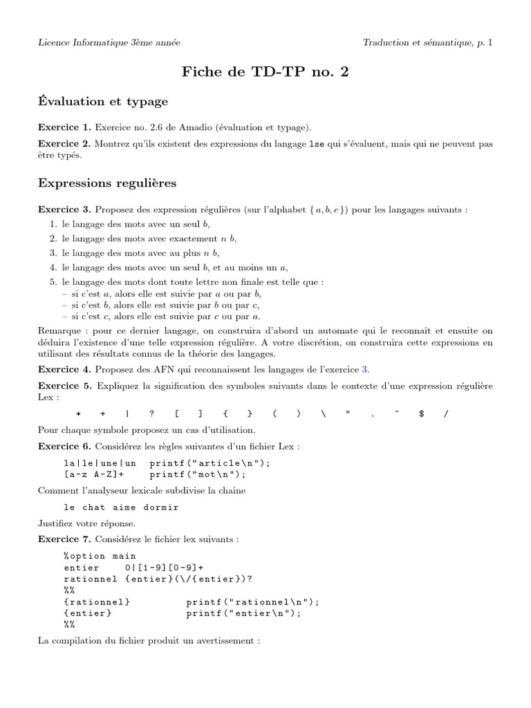 Exercices de typage et expressions régulières | PDF | Programme ...