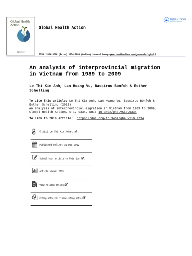 Interprovincial Migration in Vietnam 1989-2009 | PDF | Human Migration ...