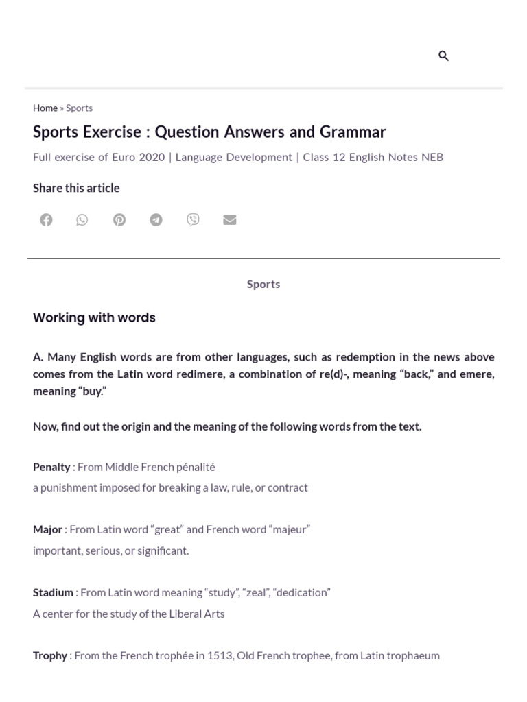 Unit 3 - Sports Full Exercise - Class 12 English | PDF | Bowling ...