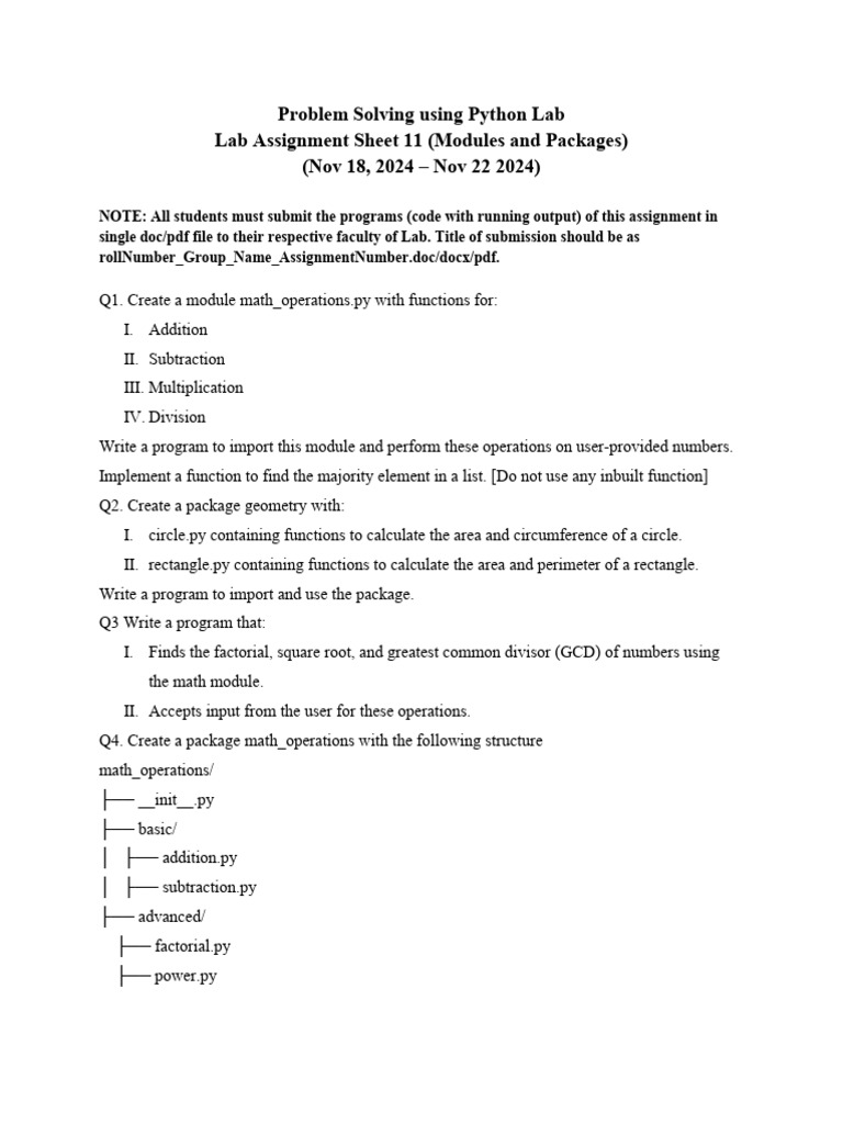 Problem Solving Using Python Lab Lab Assignment Sheet 11 (Modules and ...