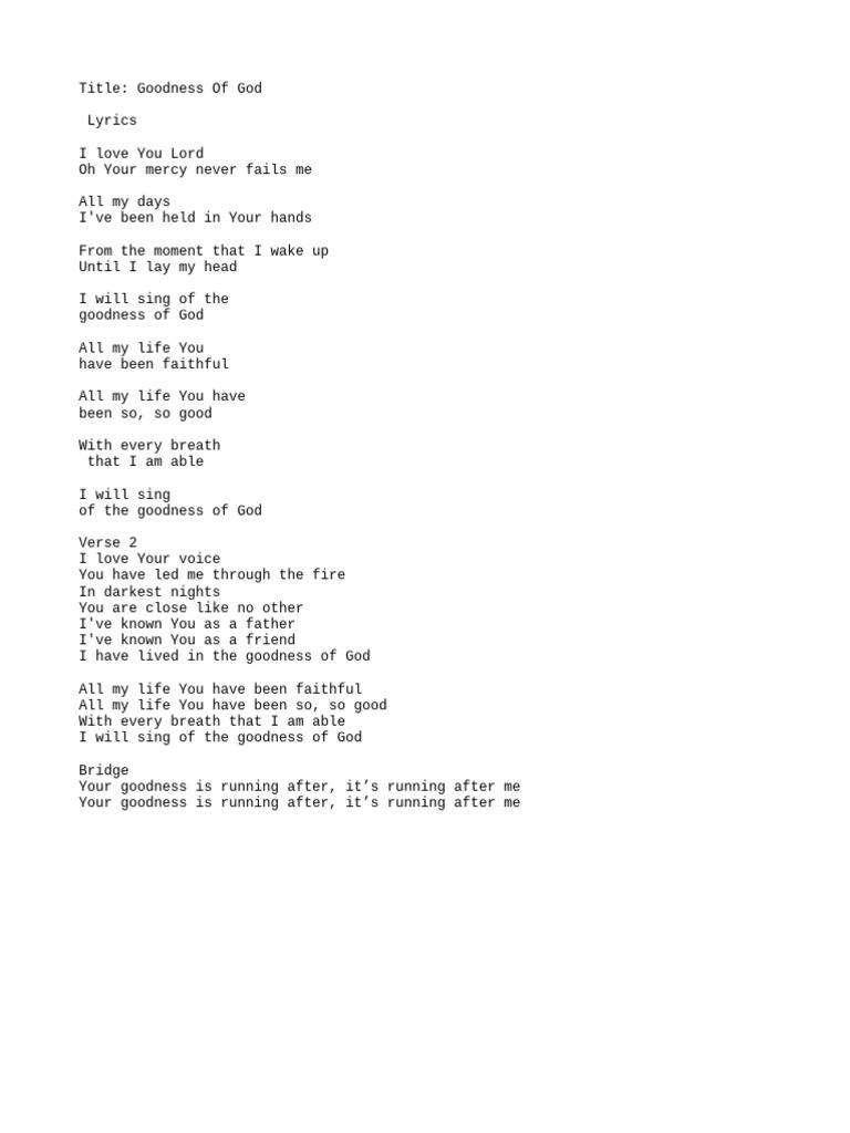 Goodness of God Lyrics | PDF