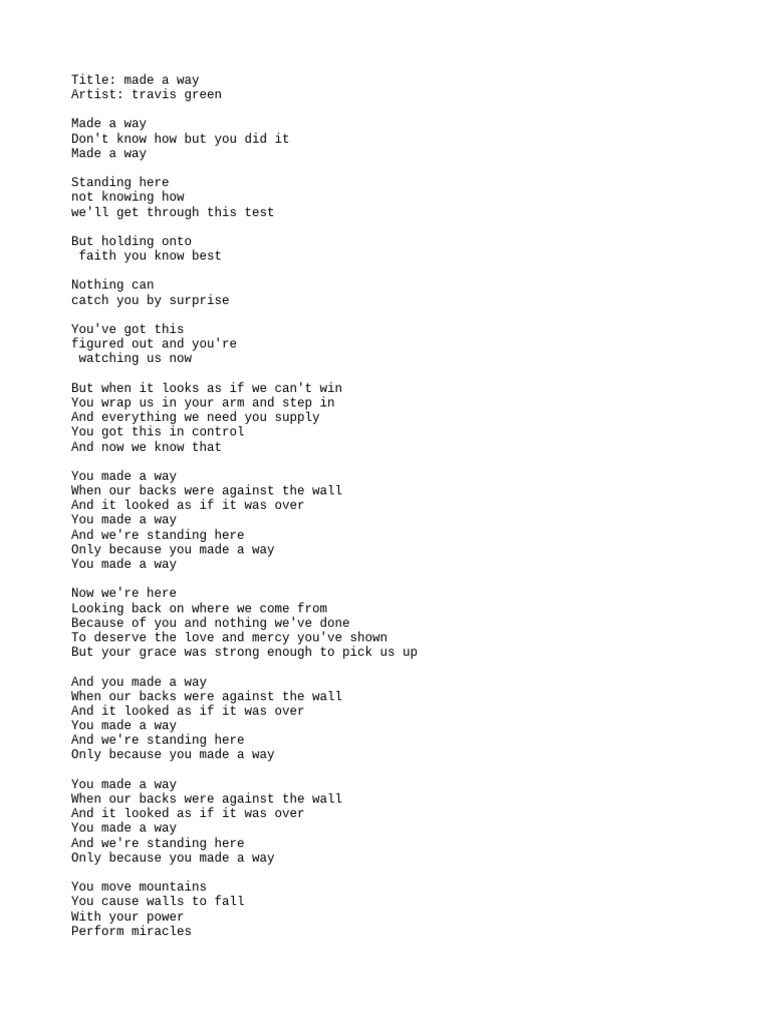 Made a Way by Travis Greene Lyrics | PDF