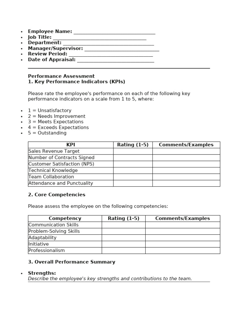 Employee Performance Appraisal Template | PDF | Career & Growth ...