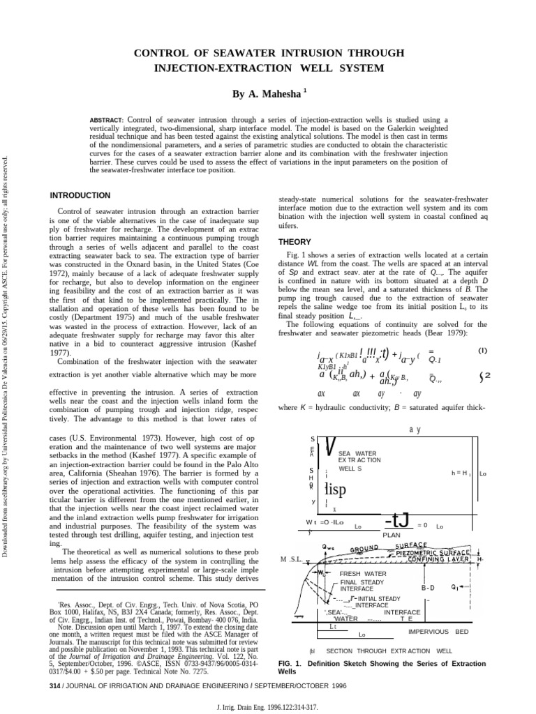 Seawater Intrusion Control via Wells | PDF | Groundwater | Physical ...