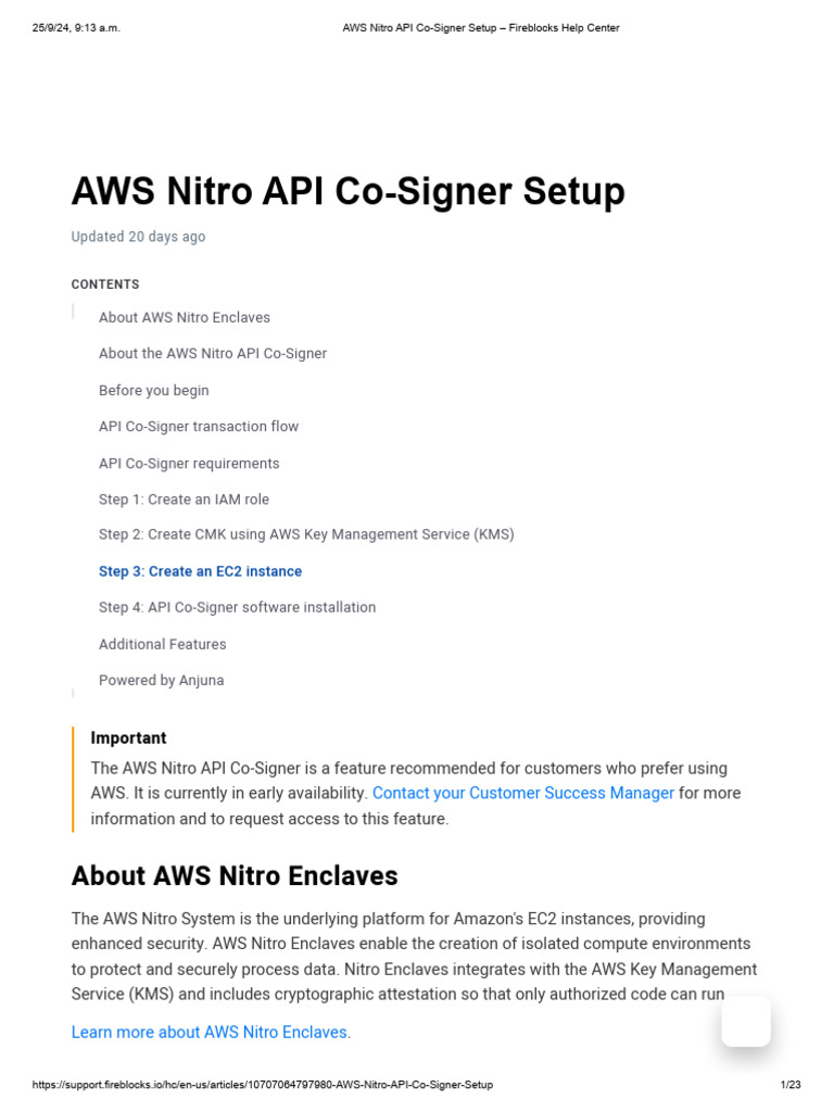 AWS Nitro API Co-Signer Setup - Fireblocks Help Center | PDF | Public ...