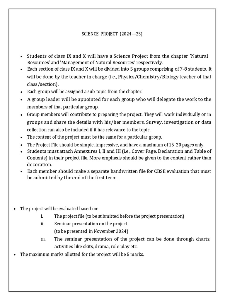 Class IX-X Science Project Guidelines | PDF | Soil | Air Pollution