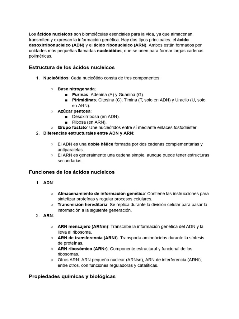 Estructura y funciones de ácidos nucleicos | PDF | Rna | Adn
