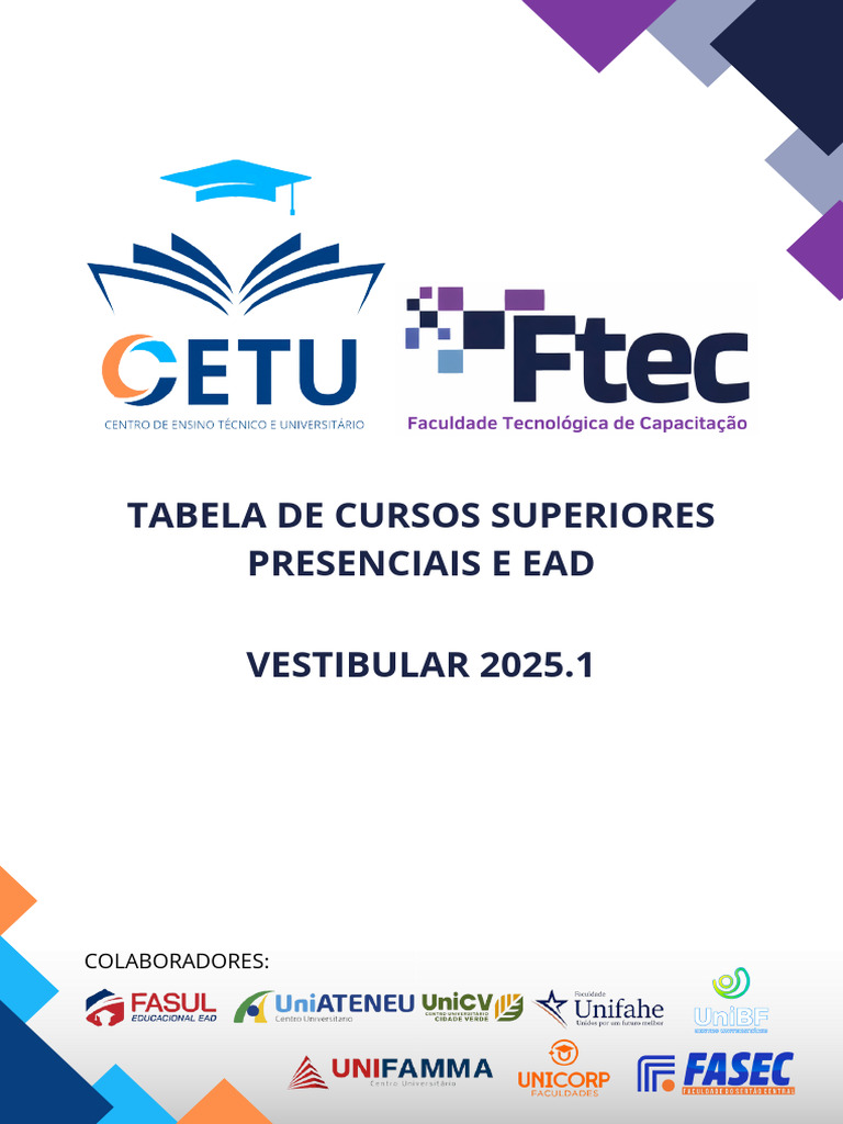Tabela de Cursos Superiores EAD e Presenciais | PDF | Diploma de ...