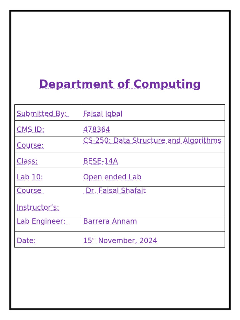 Faisal Iqbal ID 478364 Lab10 DSA-SE14AB-BA | PDF | Computer Programming ...
