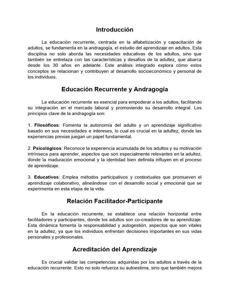 Educación Recurrente y Andragogía Adultos | PDF | Adultos | Aprendizaje