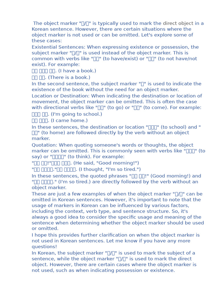 Korean Object Marker Usage | PDF | Object (Grammar) | Sentence ...