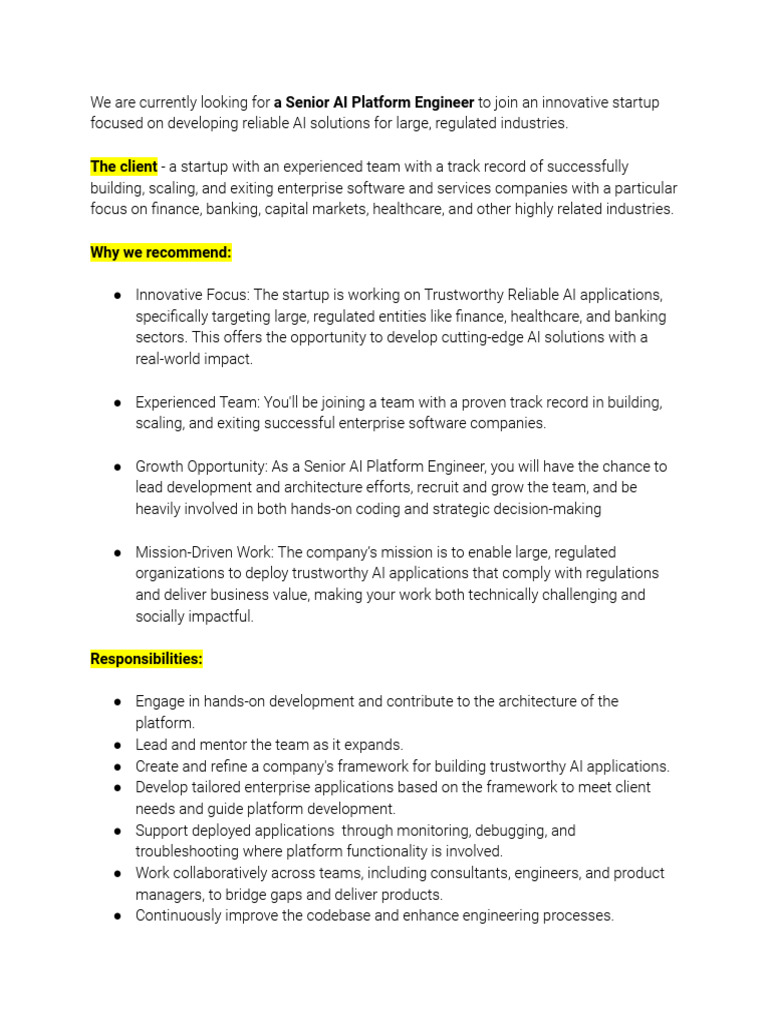 US - Senior AI Platform Engineer | PDF | Artificial Intelligence ...