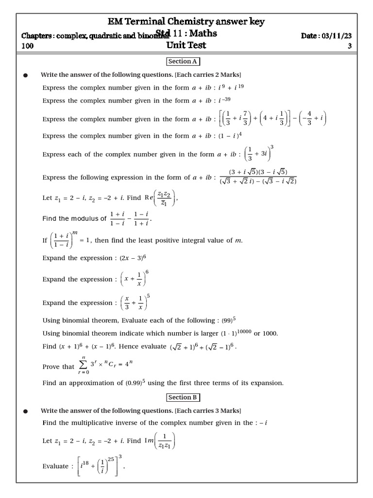 UnitTest - D03 Nov 2023 | PDF | Mathematical Concepts | Numbers