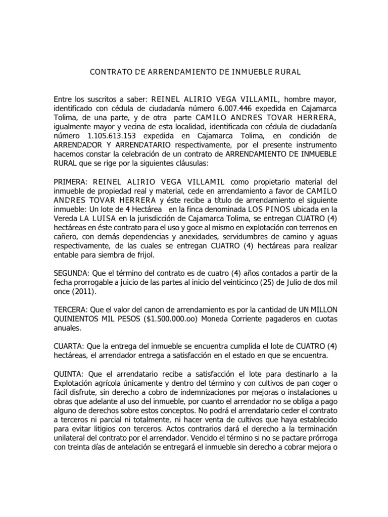 Contrato de compraventa de terreno rural