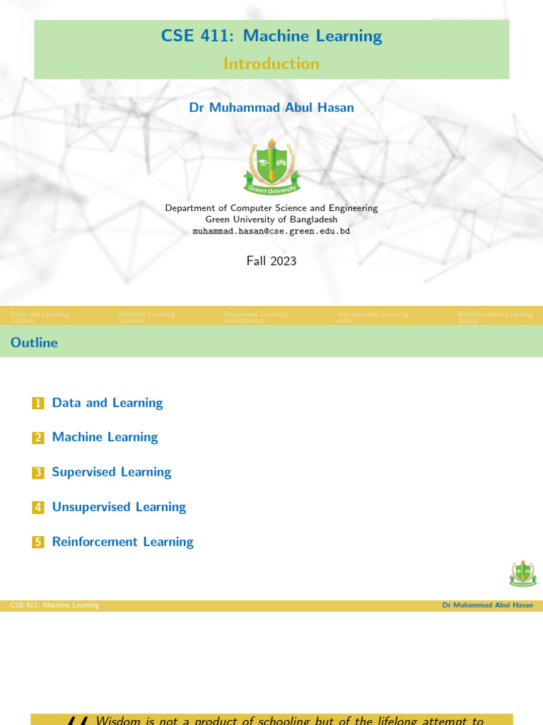 CSE_411_ML_Ch_1 | PDF | Machine Learning | Learning