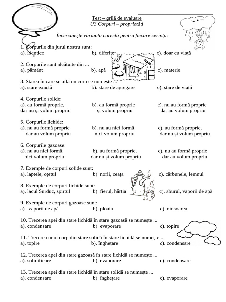 Test de Evaluare 2022 Corpuri Proprietati | PDF