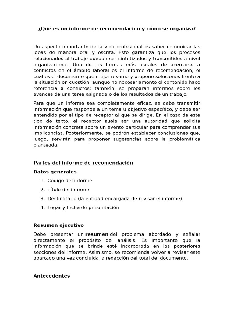 Informe de Recomendación: Estructura y Uso | PDF | Información