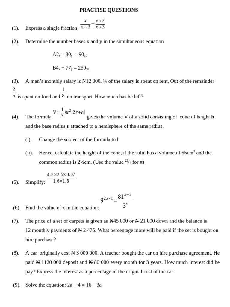 Comprehensive Math Practice Questions | PDF | Interest