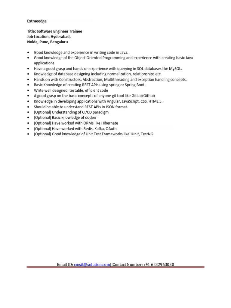 Software Engineer Trainee Role | PDF