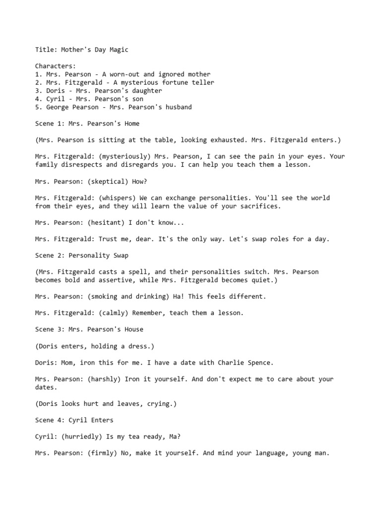 Mother's Day Role Reversal Skit | PDF