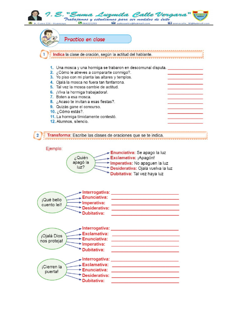Fichas Escribe Clases de Oraciones | PDF