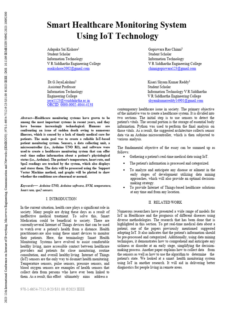 Smart Healthcare Monitoring System Using IoT Technology | PDF ...