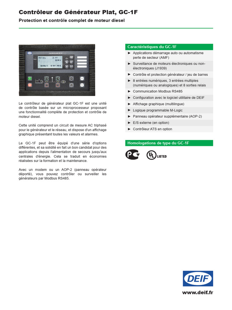 Contrôleur GC-1F : Protection moteur diesel | PDF