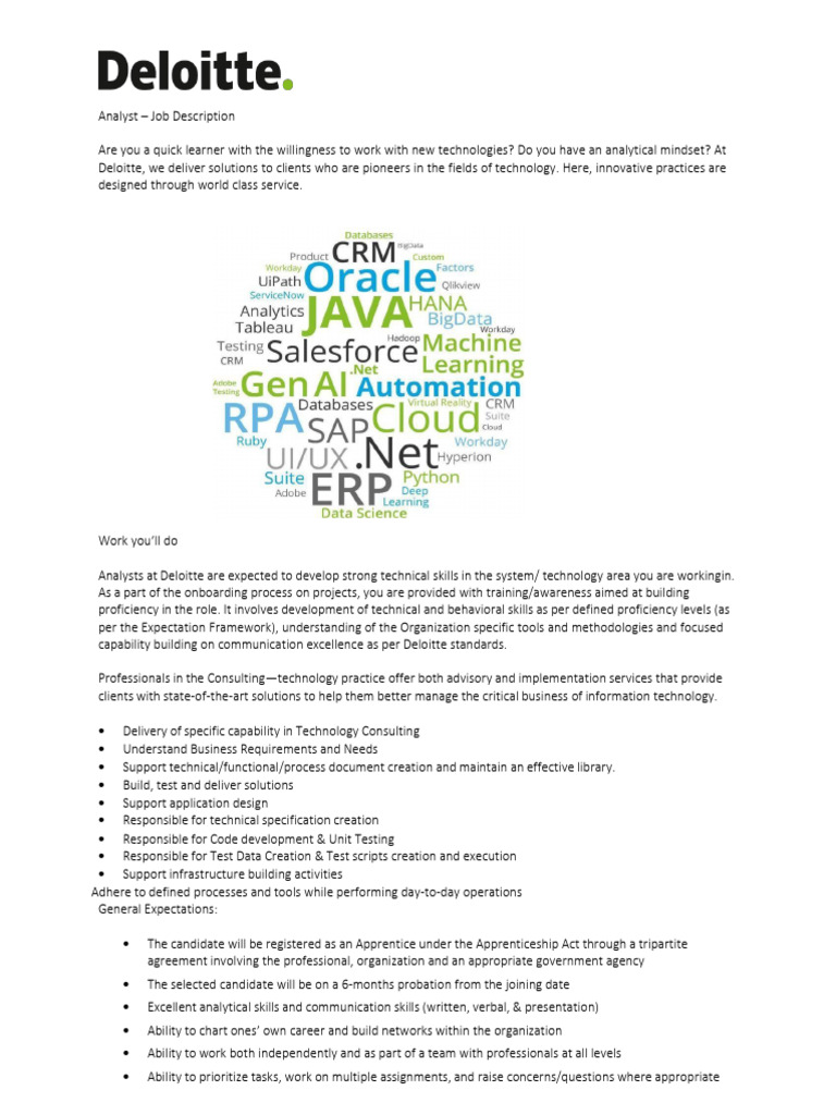 Analyst Role at Deloitte: Overview | PDF | Leadership | Methodology