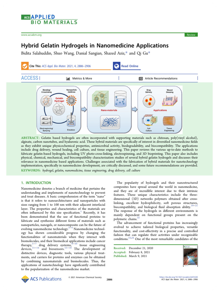 Hybrid Gelatin Hydrogels in Nanomedicine | PDF | Tissue Engineering ...