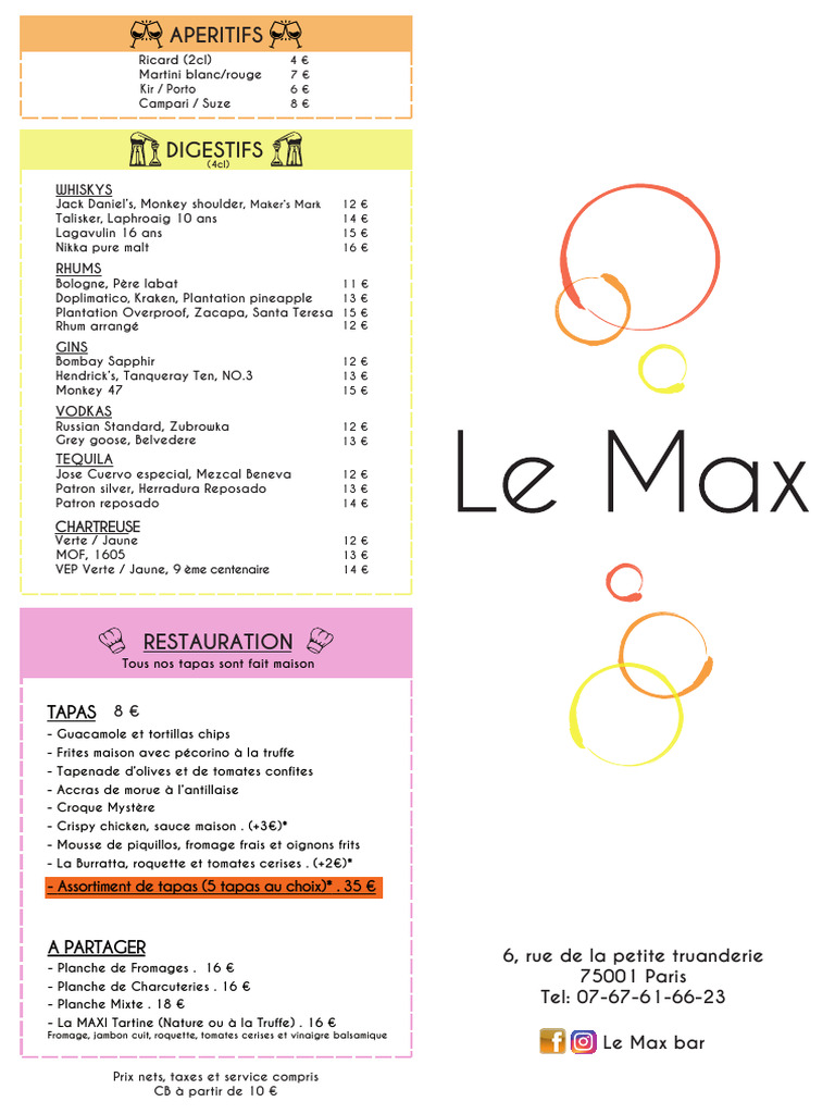 Menu du Bar Le Max à Paris | PDF | Pesto | sauce