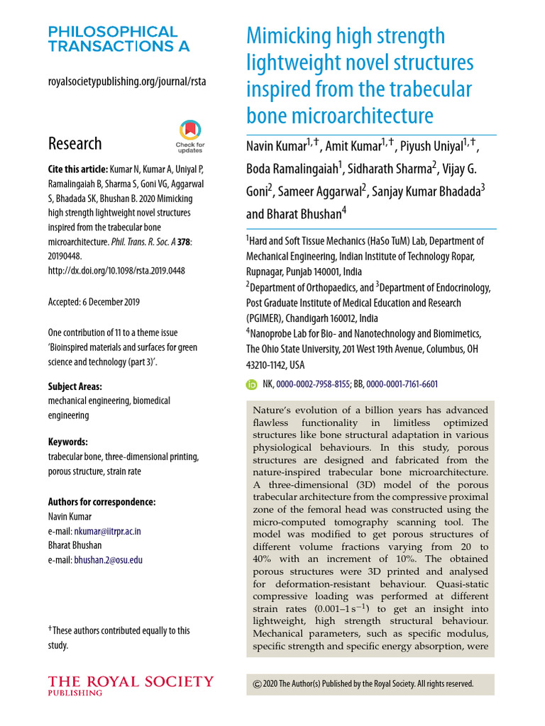 Kumar Et Al 2020 Mimicking High Strength Lightweight Novel Structures ...