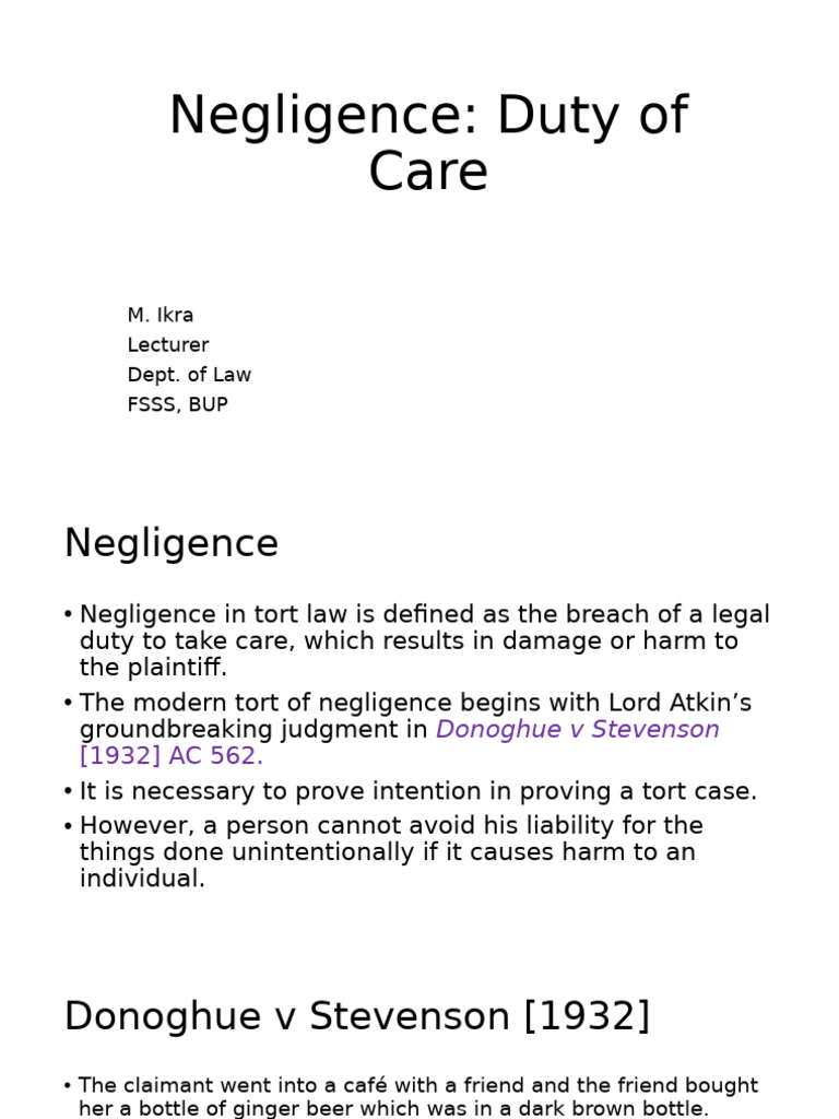 Duty of Care in Negligence Law | PDF | Negligence | Duty Of Care