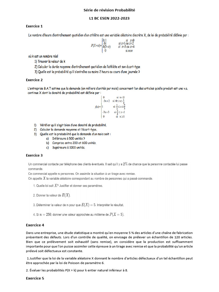 Révision de Probabilités L1 BC ESEN 2022 | PDF | Méthodes et références ...