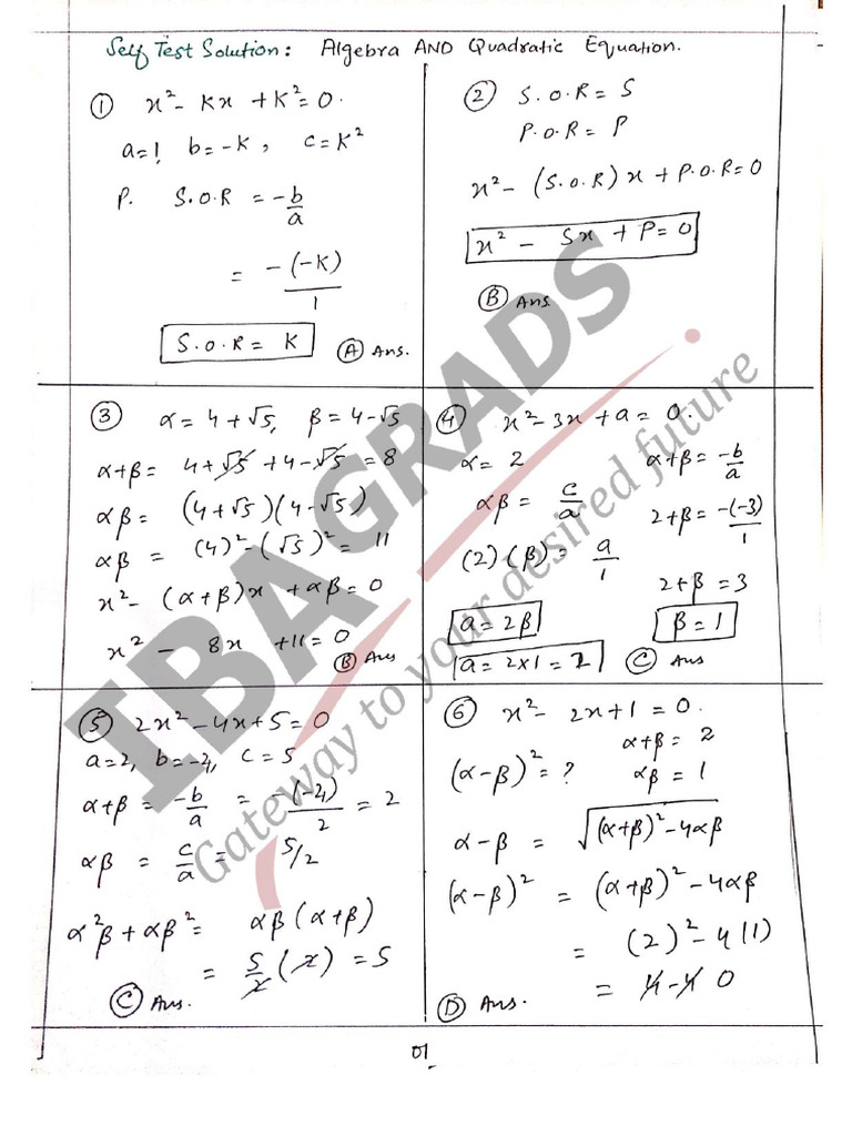 Algebra Self Test Solution 2022 23 | PDF