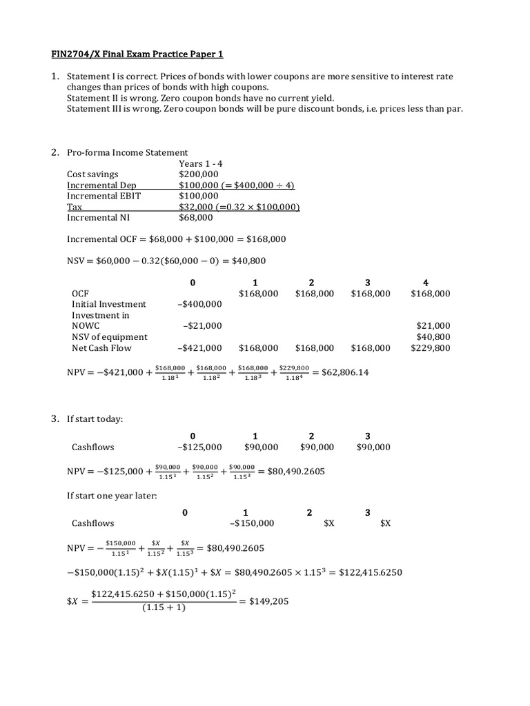 Finance Exam Prep for Students | PDF | Net Present Value | Internal ...