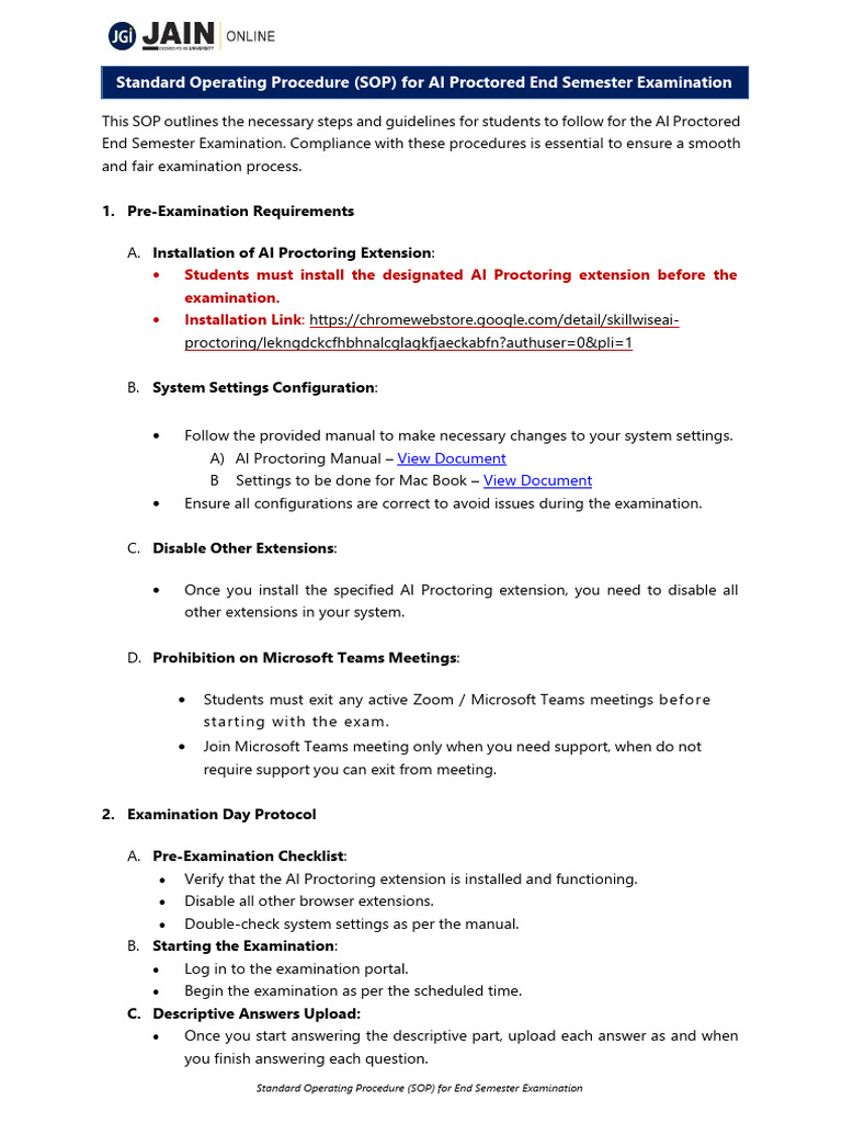 SOP for AI Proctored Exams | PDF