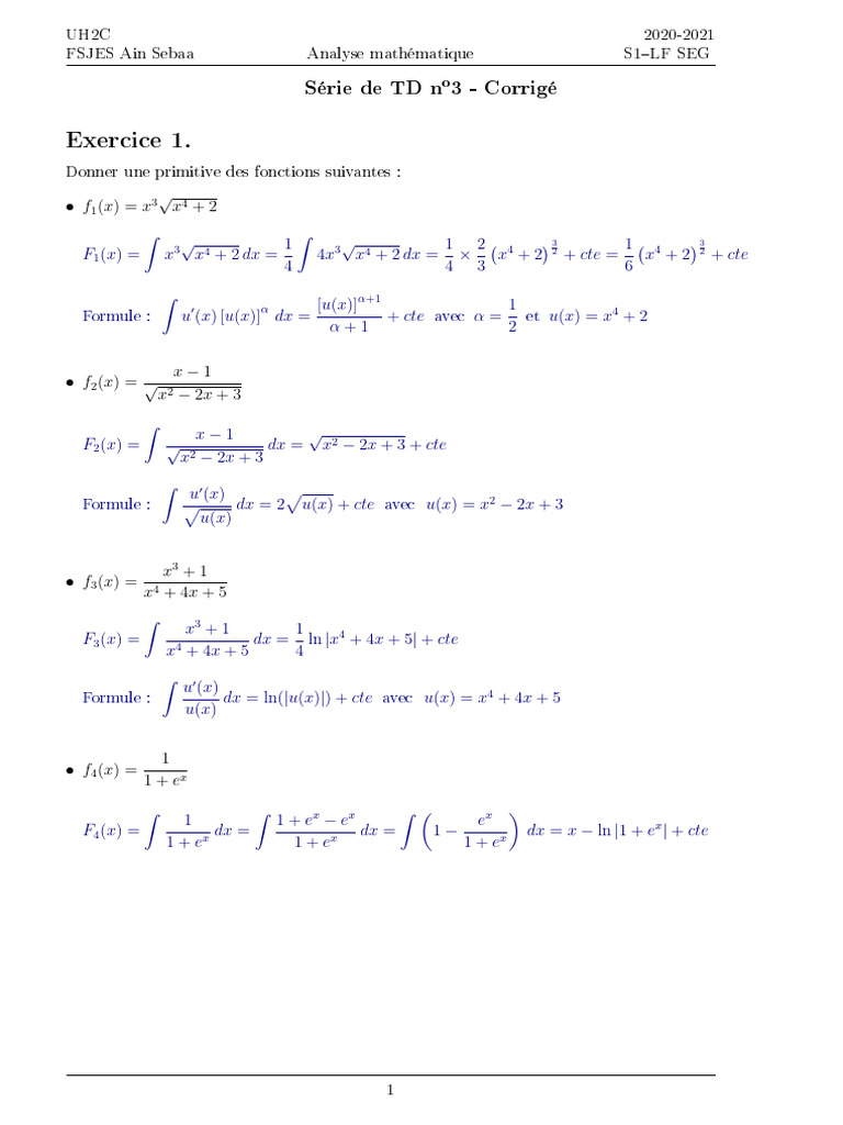 Corrigé TD d'Analyse Mathématique 2021 | PDF | Mathématiques