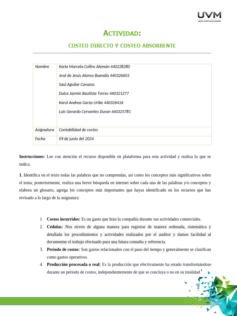 Costeo Directo y Absorbente en Contabilidad | PDF | Costo | Contabilidad