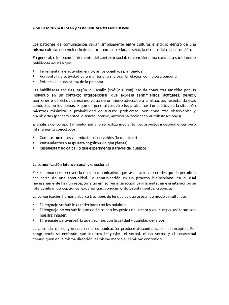 Habilidades Sociales y Comunicación Emocional | PDF | Las emociones ...
