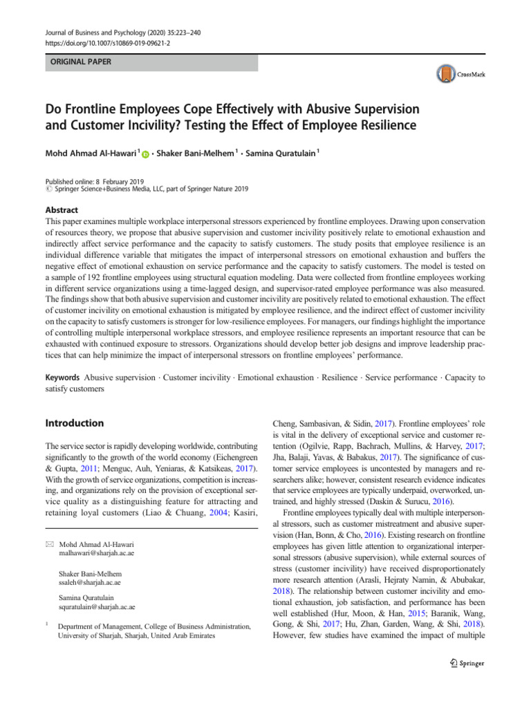 Resilience Against Workplace Stressors | PDF | Psychological Resilience ...