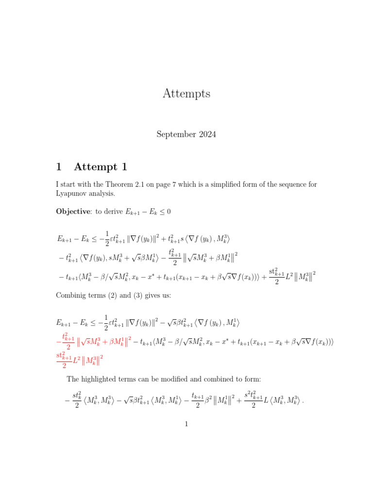 Lyapunov Analysis for Optimization Techniques | PDF | Mathematics ...