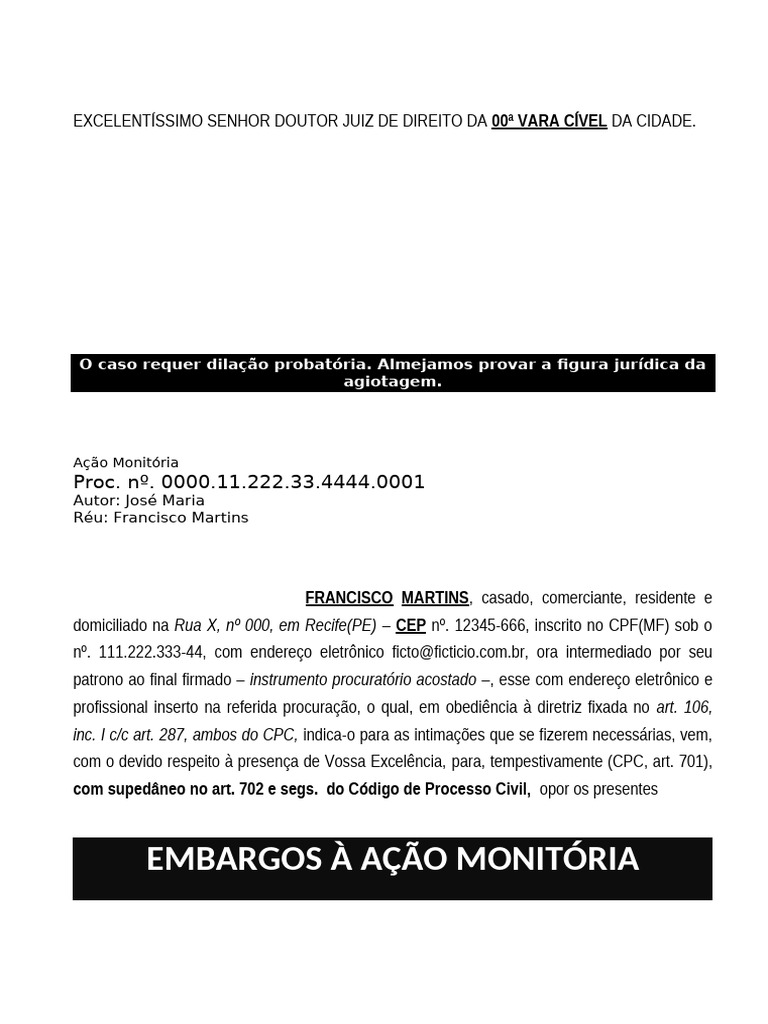 Embargos à Ação Monitória: Agiotagem | PDF | Cheque (banco) | Sentença ...