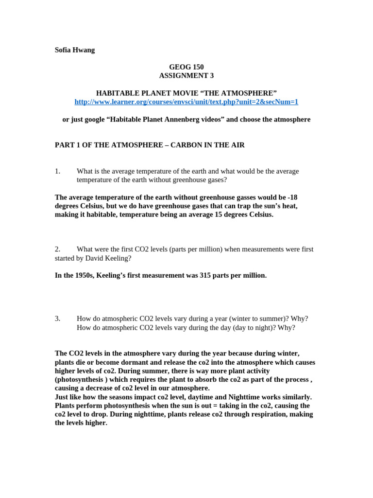 Assignment+3+ +Habitable+Planet+ +atmosphere+ +CO2+and+Hurricanes | PDF ...
