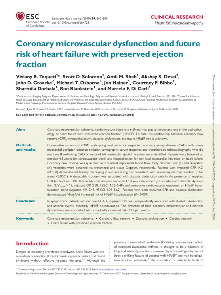 Disfuncion Microvascular y Hfpef | PDF | Heart Failure | Heart