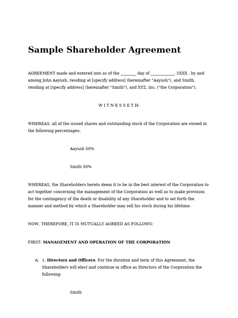 Sample shareholder agreement pdf stocks corporations