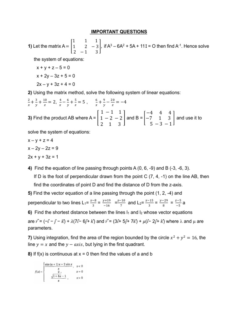 IMPORTANT QUESTIONS - Gr.12 | PDF | Equations | Cartesian Coordinate System