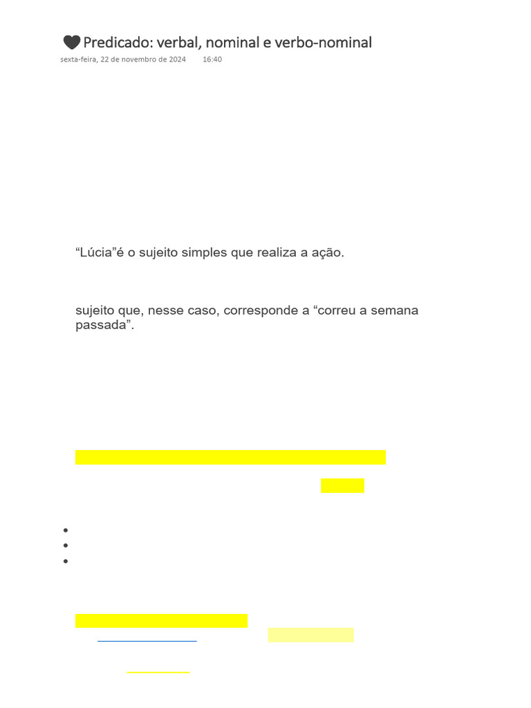 Tipos de Predicado e Sujeito na Língua Portuguesa | PDF | Assunto ...
