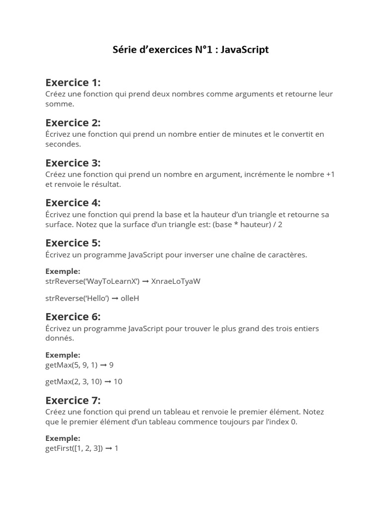 Exercices JavaScript pour débutants | PDF