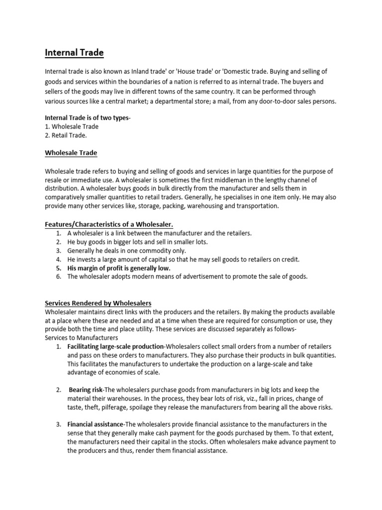 Internal Trade Notes PDF | PDF | Retail | Goods